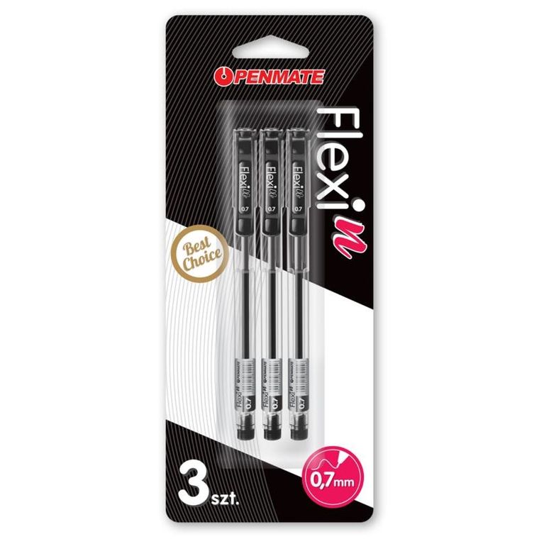 Penmate, Flexi N, długopis, czarny, 3 szt.