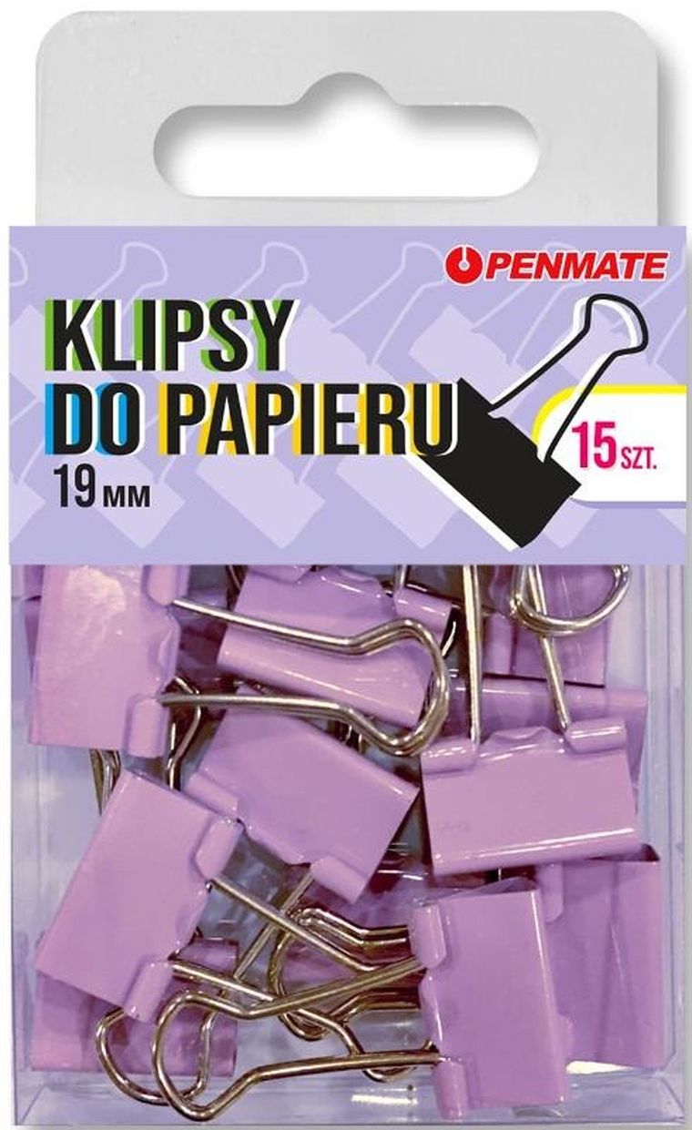 Penmate, klipsy do papieru, Fiołkowe, 19 mm
