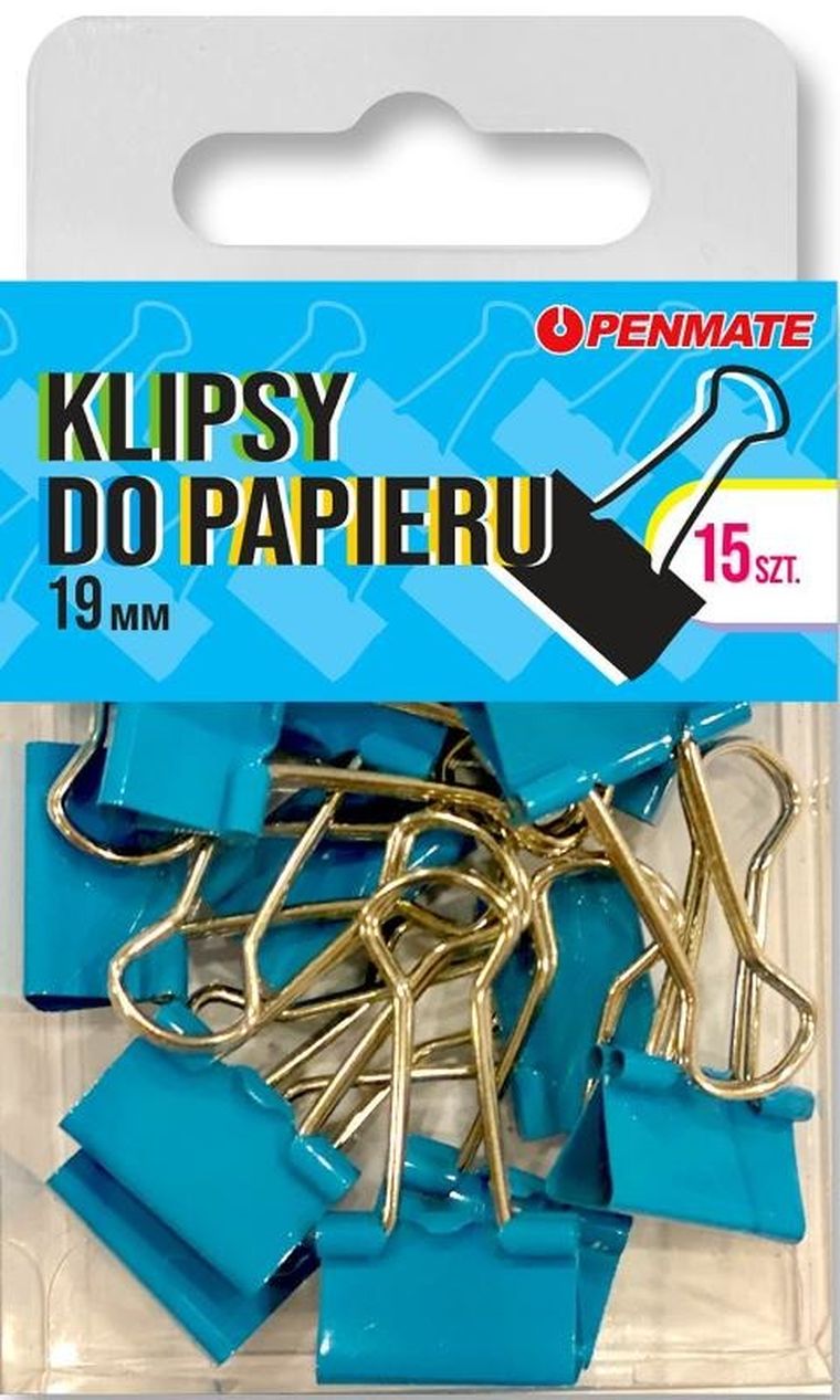 Penmate, klipsy do papieru, Jasnoniebieskie, 19 mm
