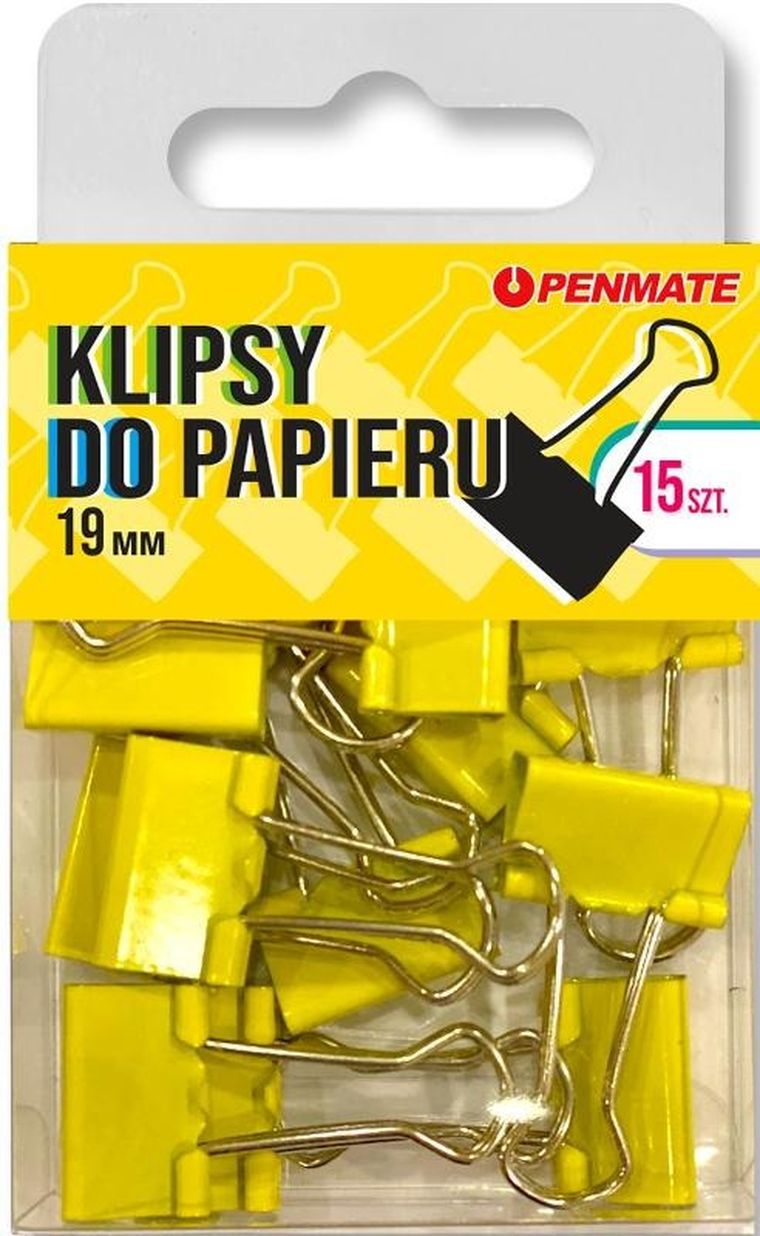 Penmate, klipsy do papieru, Żółte, 19 mm