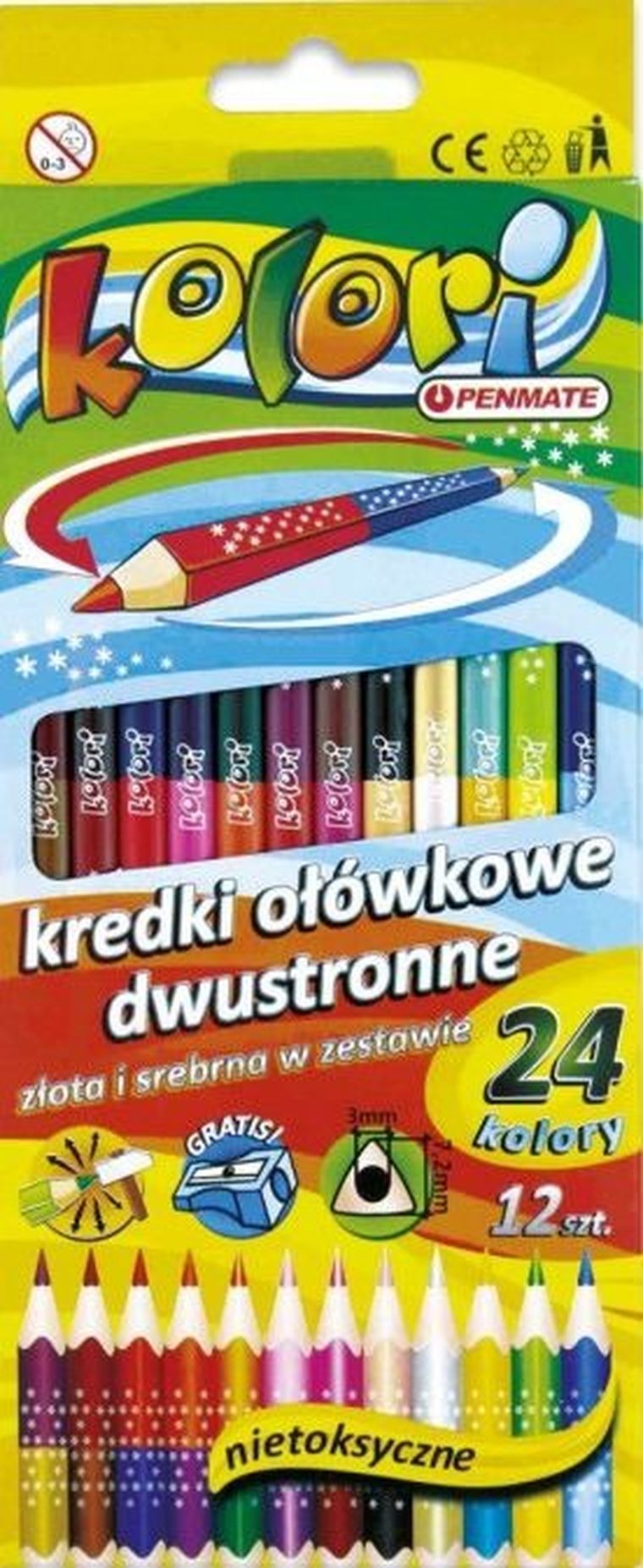 Penmate, kredki ołówkowe, 12 szt., 24 kolory