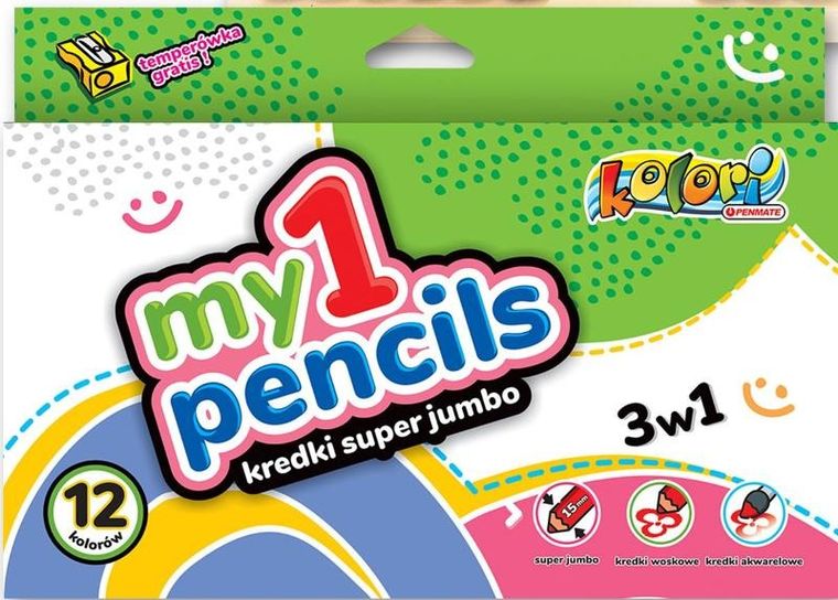 Penmate, kredki Super Jumbo, 12 kolorów + temperówka
