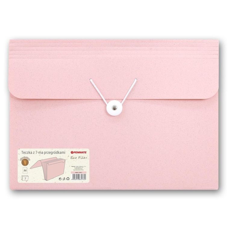 Penmate, teczka przegródkami A4, różowa