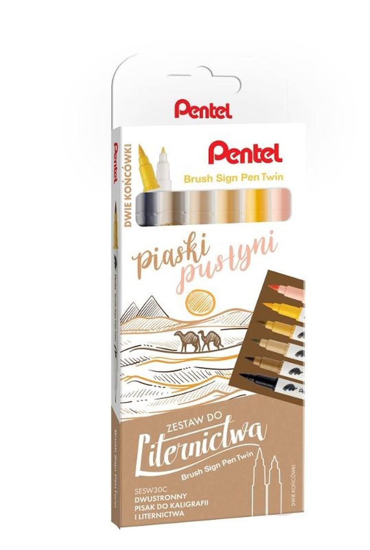 Pentel, Brush, zestaw do liternictwa, 6 kolorów