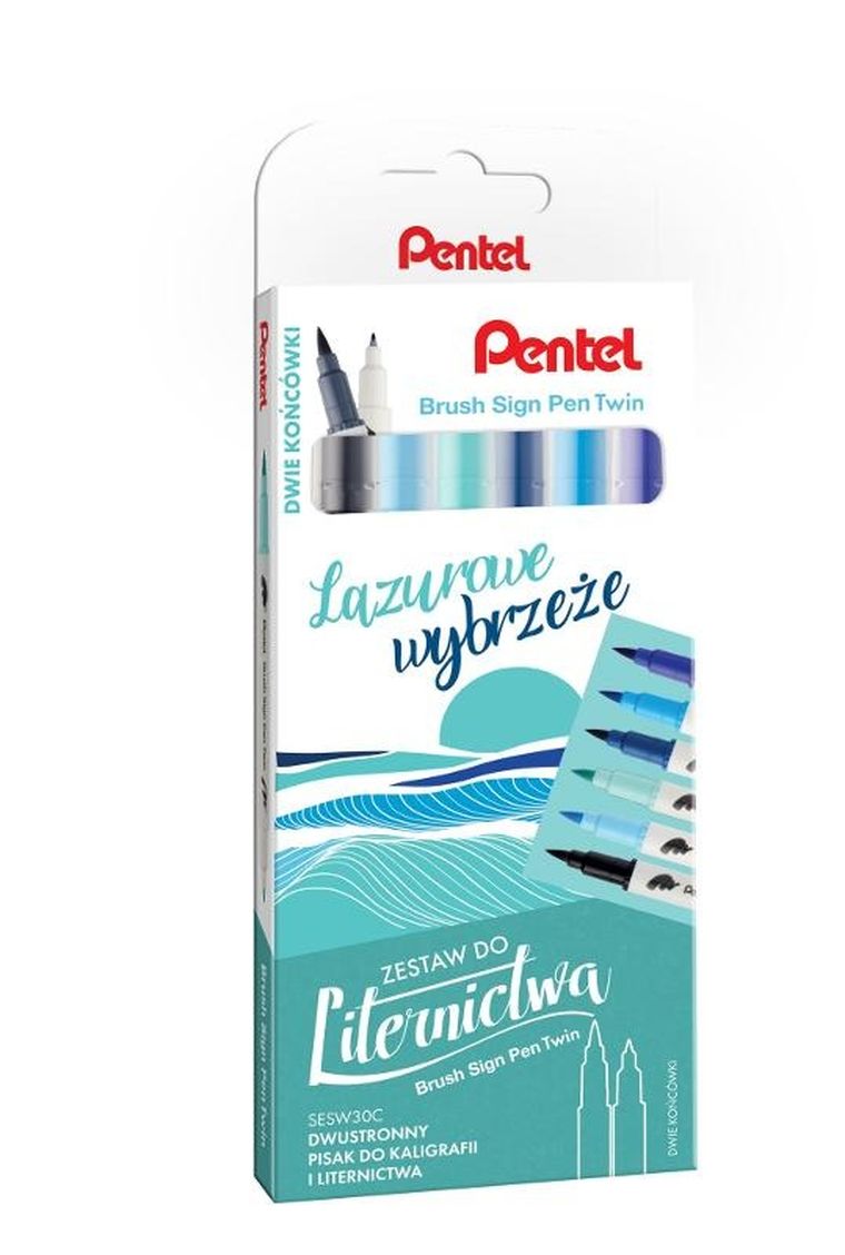 Pentel, Brush, zestaw do liternictwa, 6 kolorów
