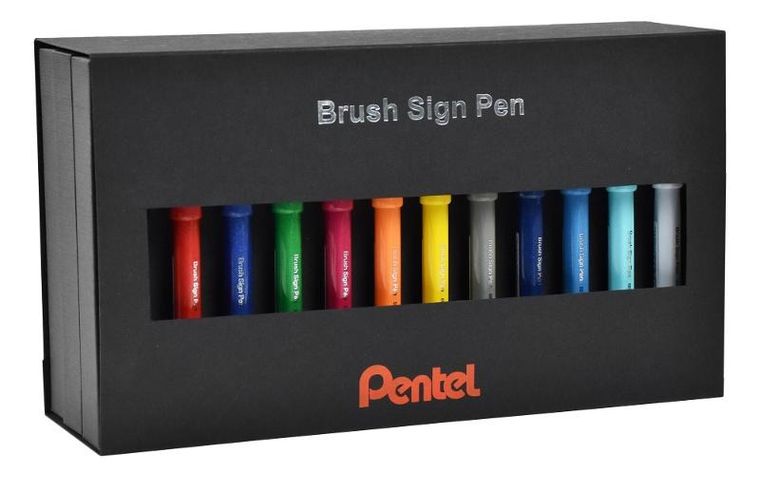 Pentel, Brush, zestaw pisaków pędzelkowych do kaligrafii i liternictwa, 36 szt.