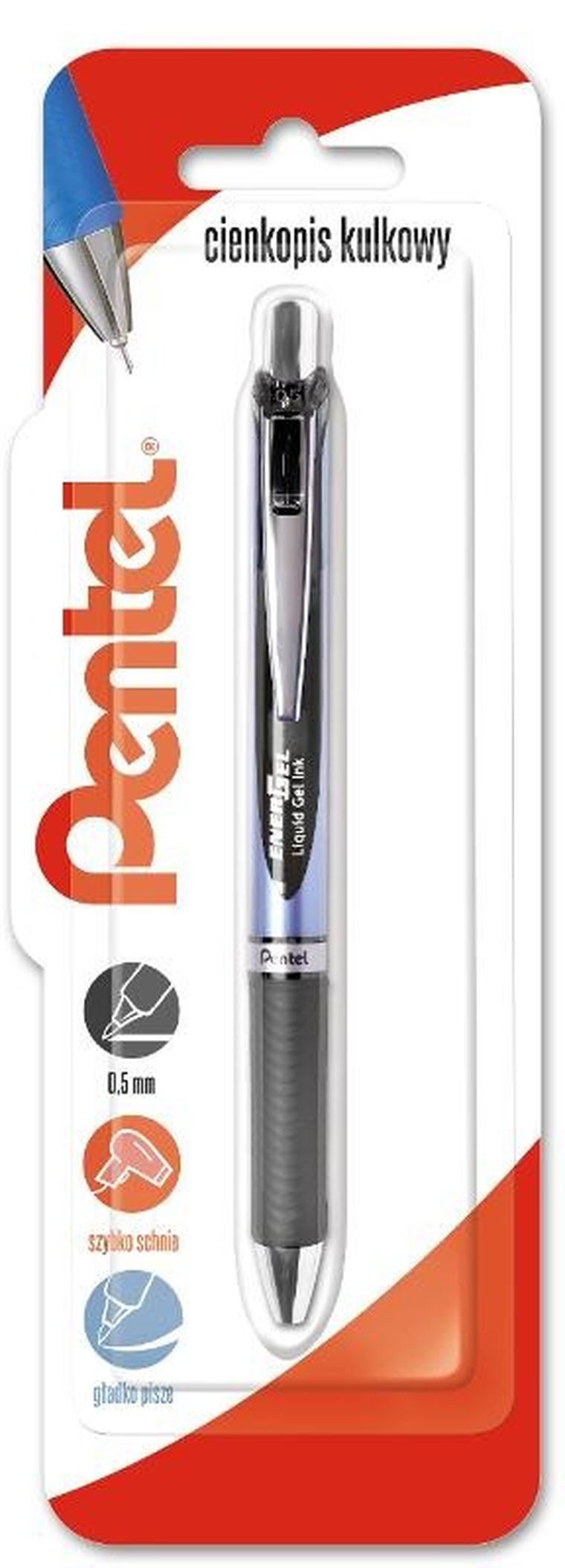 Pentel, cienkopis kulkowy, Energel, czarny, 0,5 mm