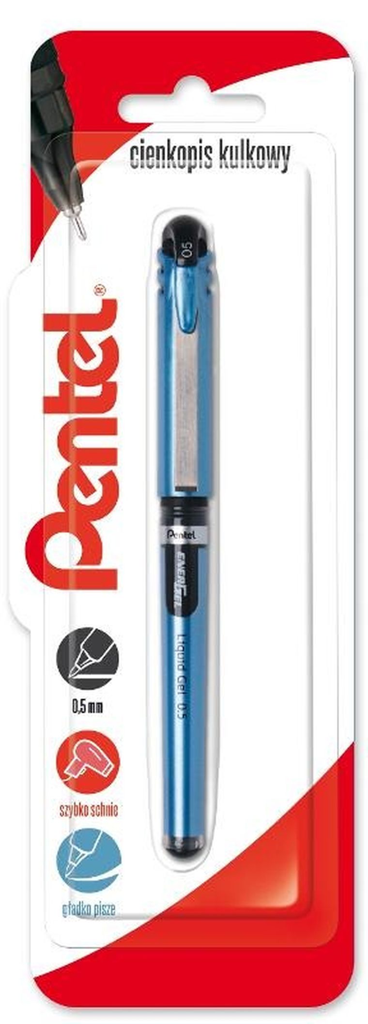 Pentel, cienkopis kulkowy, Energel, czarny, 0,5 mm