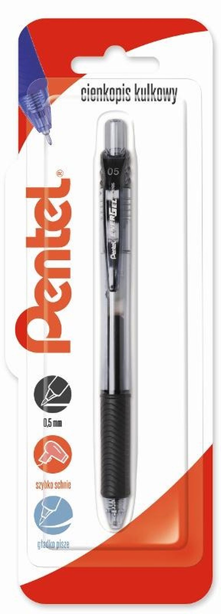 Pentel, cienkopis kulkowy, Energel, czarny, 0,5 mm