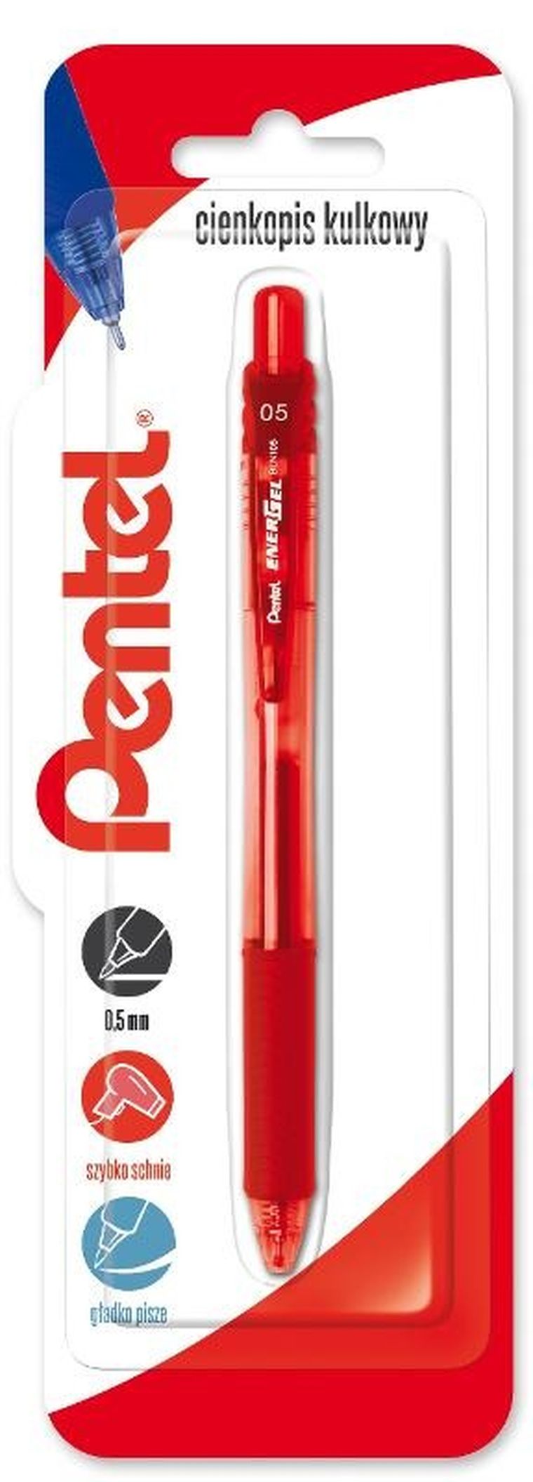 Pentel, cienkopis kulkowy, Energel, czerwony, 0,5 mm