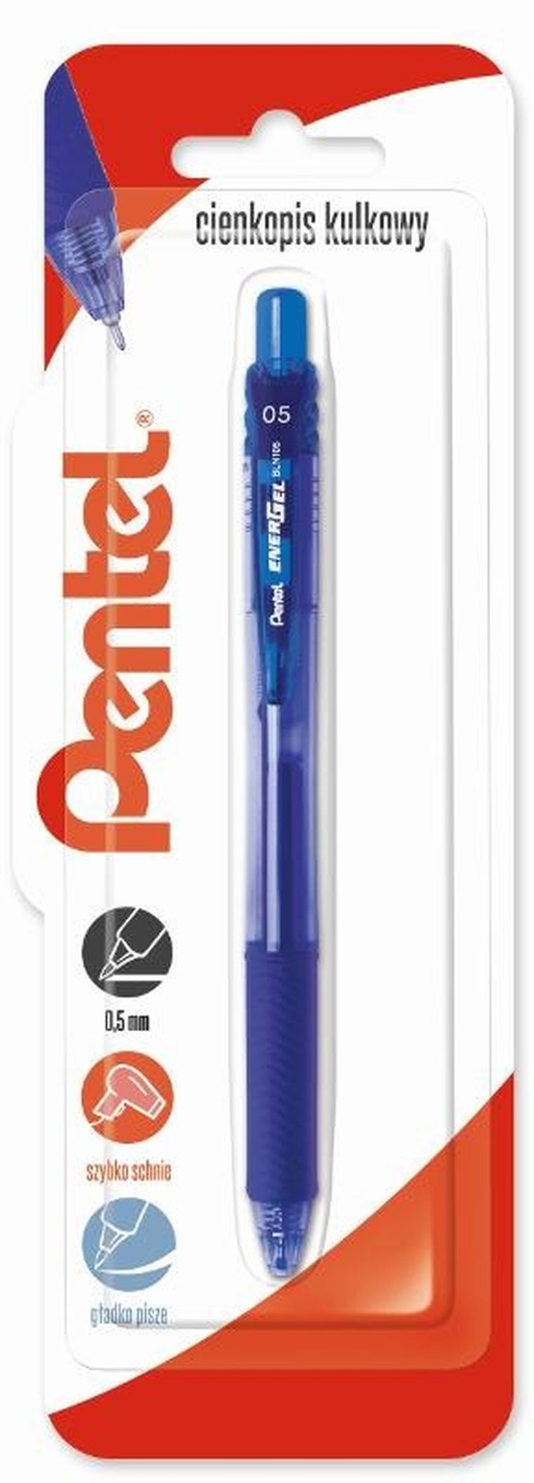 Pentel, cienkopis kulkowy, Energel, niebieski, 0,5 mm
