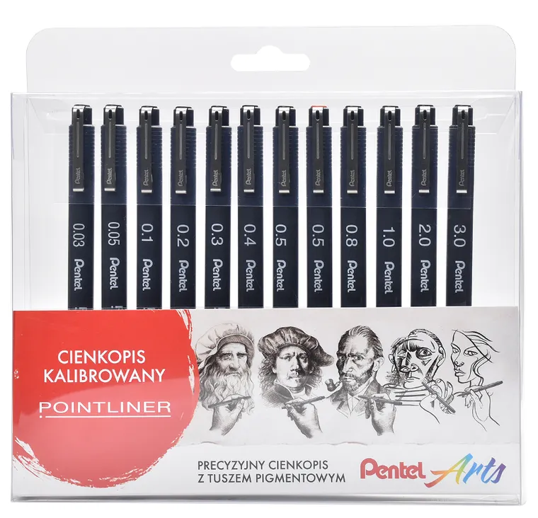 Pentel, cienkopisy kalibrowane w etui, 12 szt.