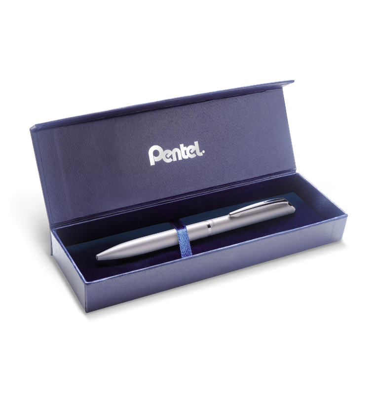 Pentel, eleganckie pióro kulkowe w etui, Energel, srebrne, 0,7 mm
