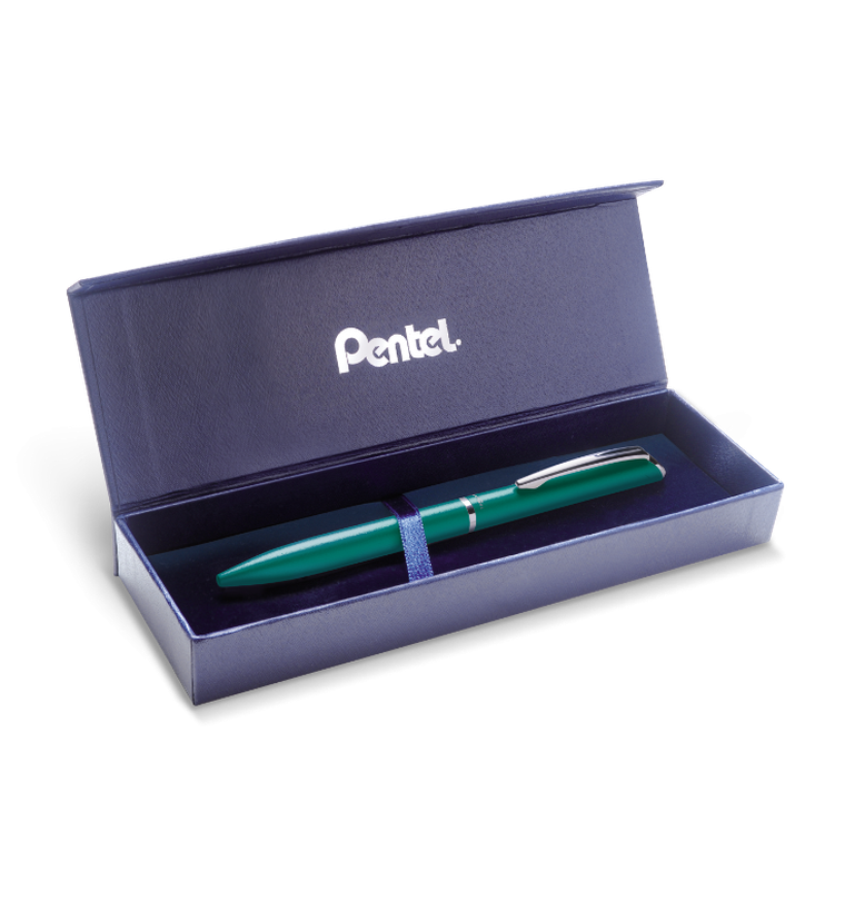 Pentel, eleganckie pióro kulkowe w etui, Energel, zielone, 0,7 mm