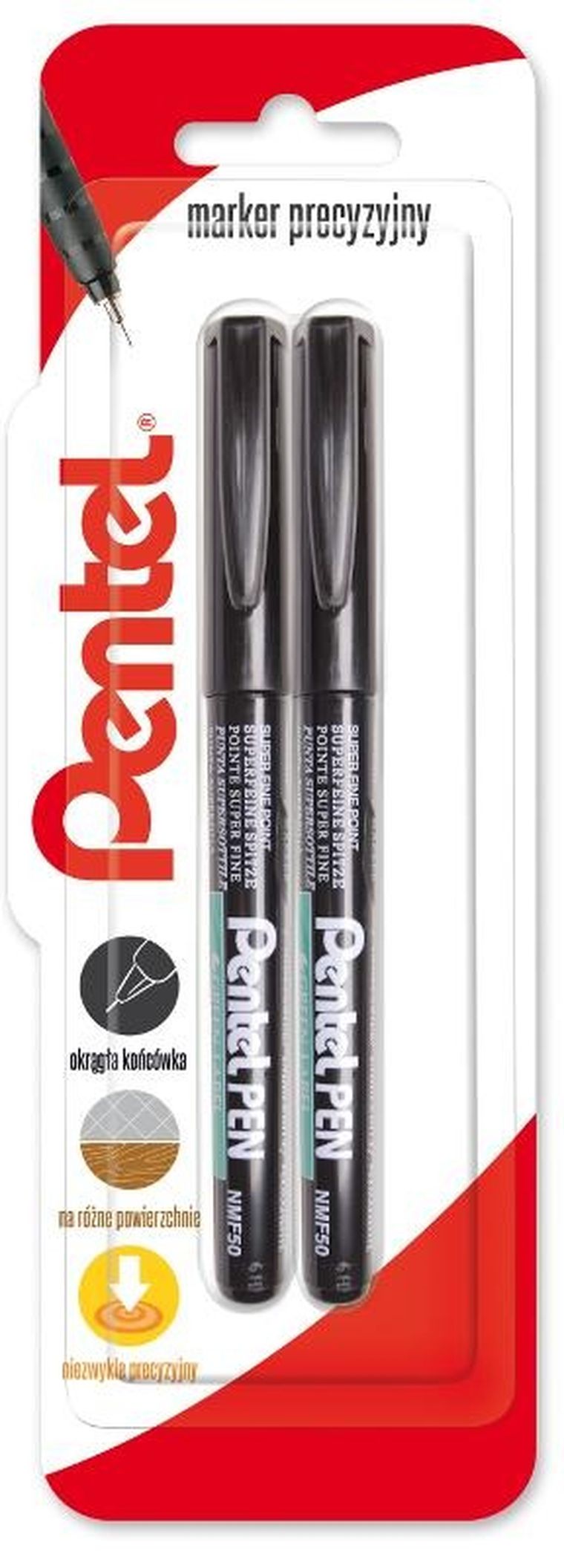 Pentel, marker precyzyjny z cienką końcówką, czarny, 2 szt.