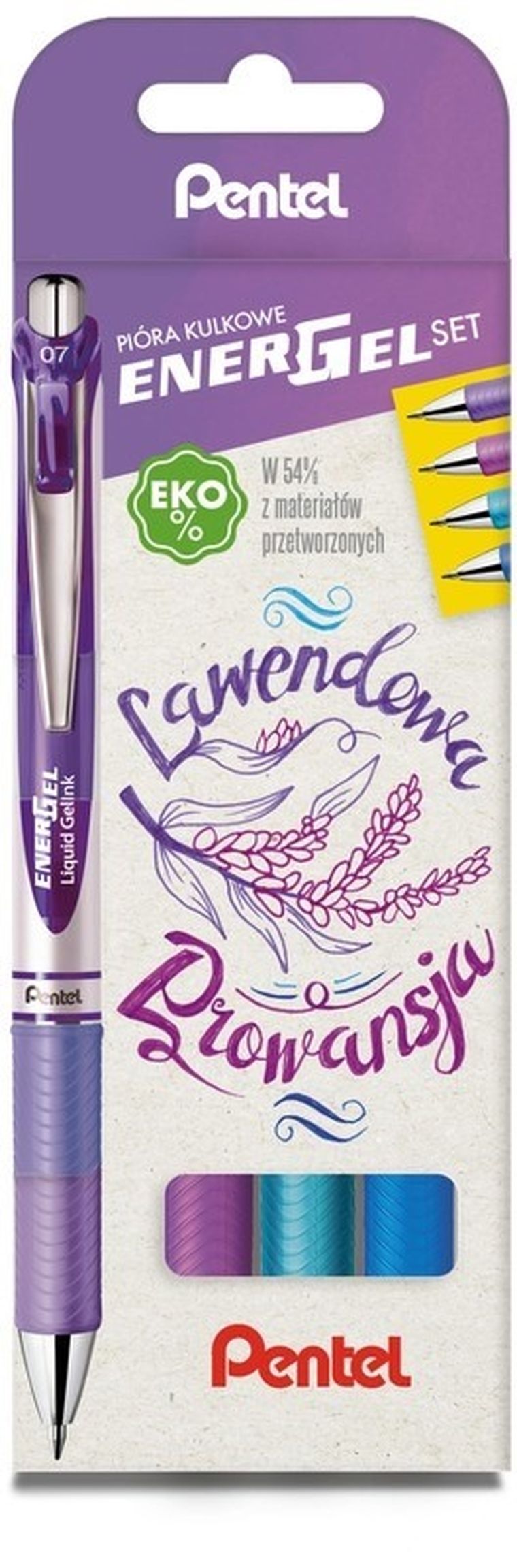Pentel, pióro kulkowe, Energel, automat. 0.7 mm, komplet 4 szt.