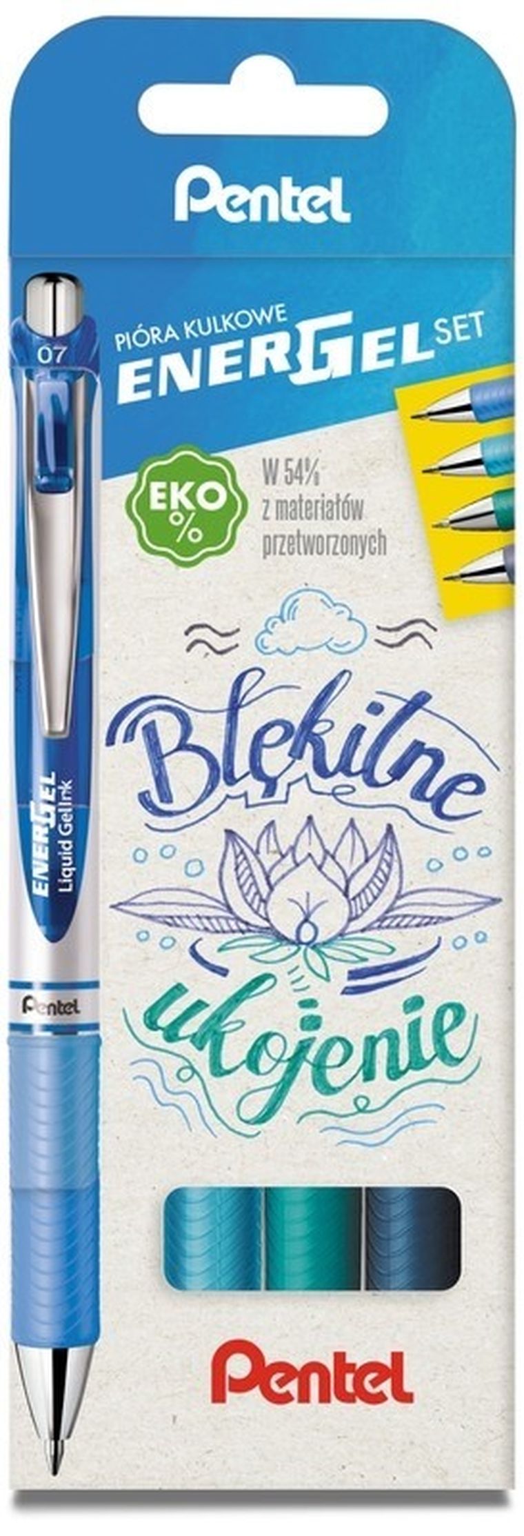 Pentel, pióro kulkowe, Energel, automat. 0.7 mm, komplet 4 szt.