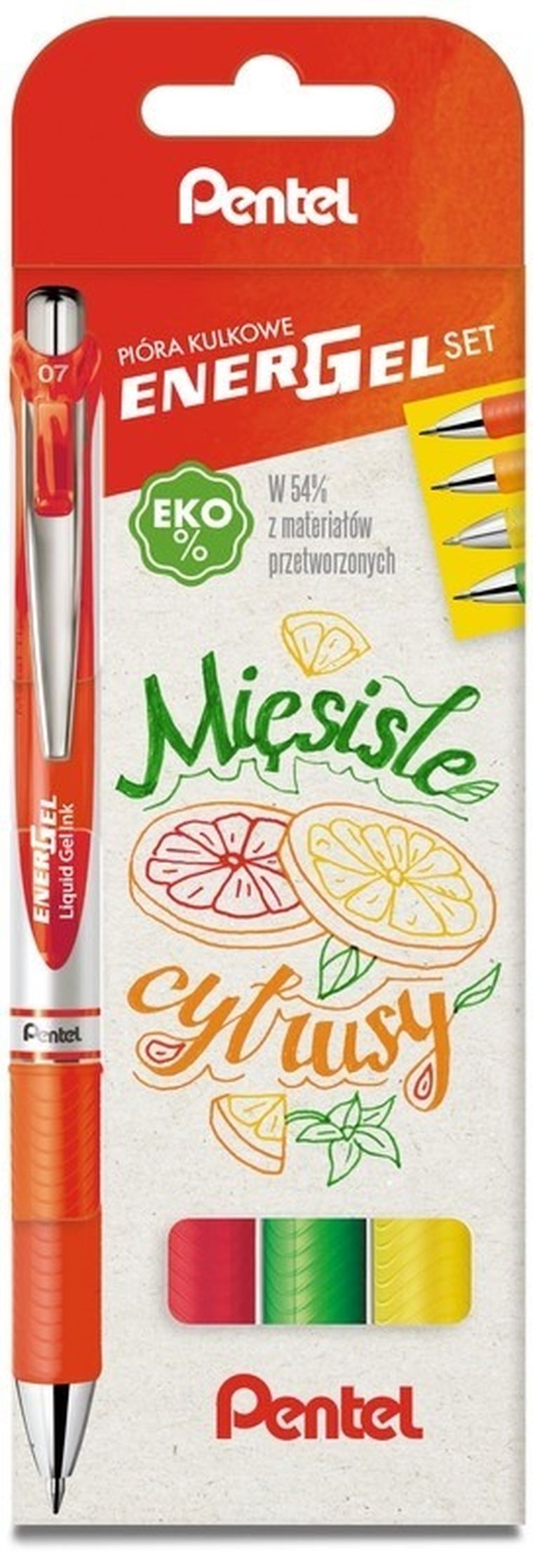 Pentel, pióro kulkowe, Energel, automatyczne, 0,7 mm, 4 szt.