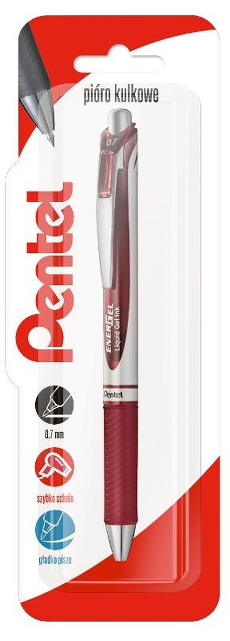 Pentel, pióro kulkowe, Energel, burgundowy, 0,7 mm