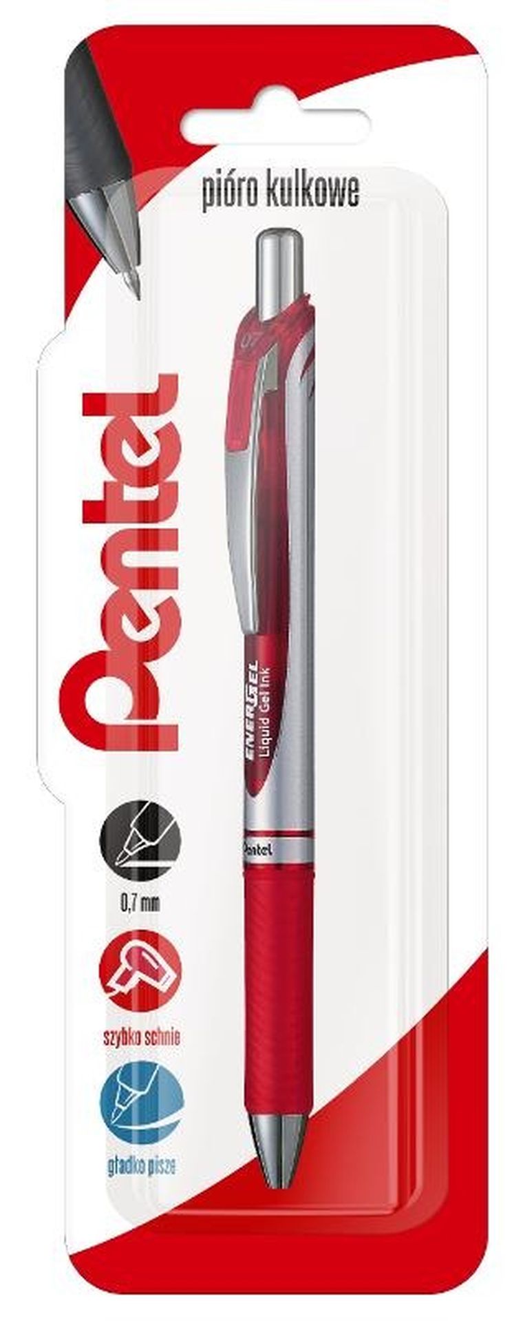 Pentel, pióro kulkowe, Energel, czerwone, 0,7 mm
