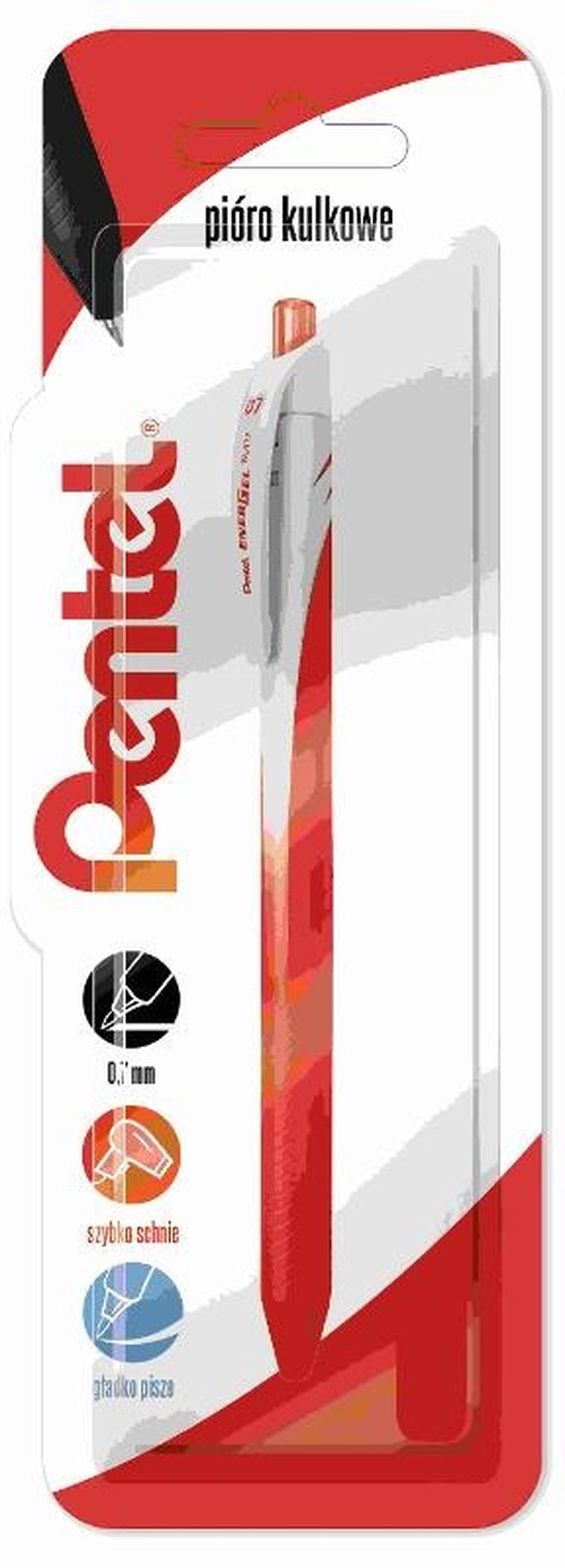 Pentel, pióro kulkowe, Energel, czerwony, 0,7 mm