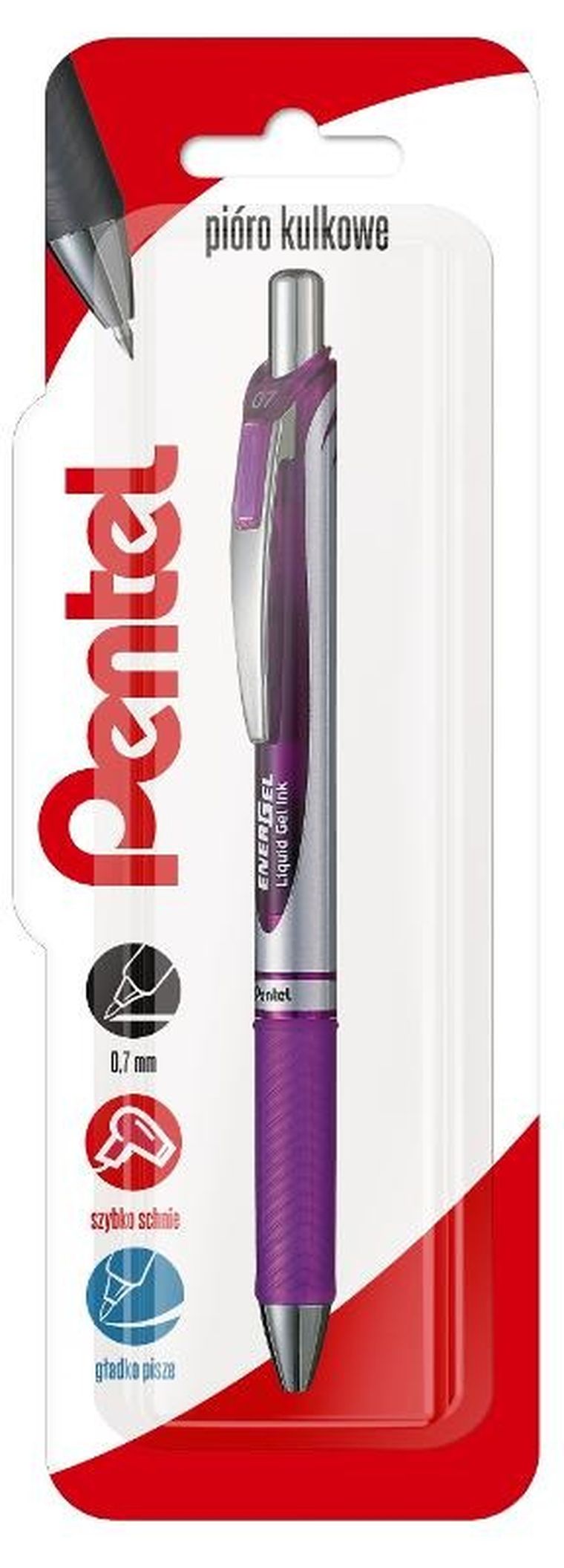 Pentel, pióro kulkowe, Energel, fioletowy, 0,7 mm