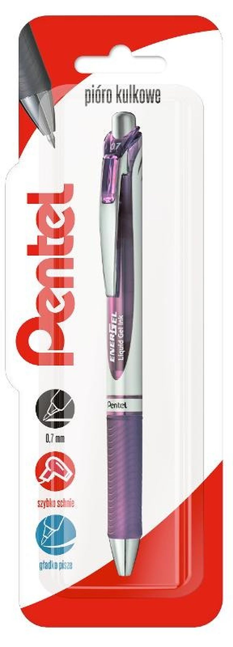 Pentel, pióro kulkowe, Energel, liliowy, 0,7 mm