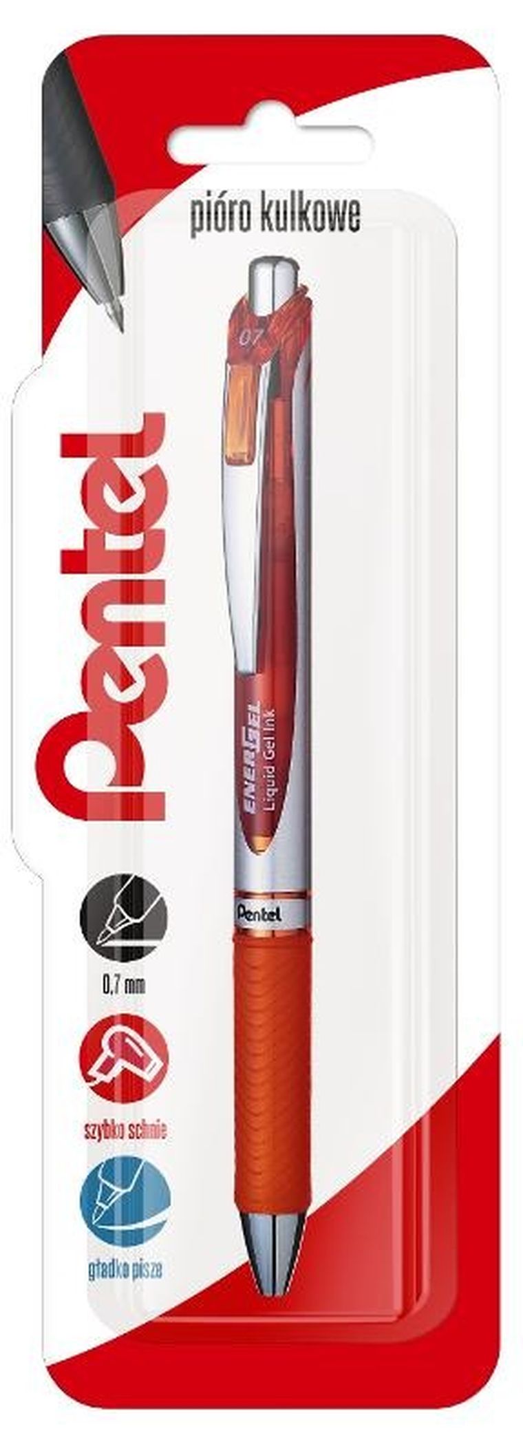 Pentel, pióro kulkowe, Energel, pomarańczowy, 0,7 mm