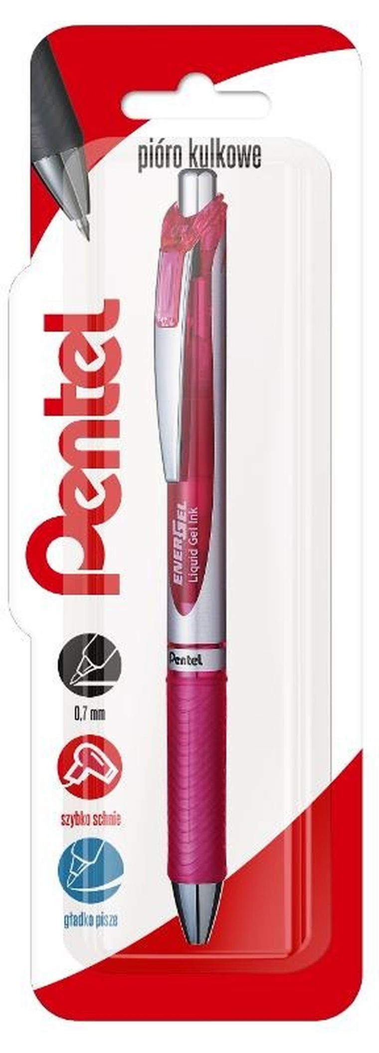 Pentel, pióro kulkowe, Energel, różowy, 0,7 mm