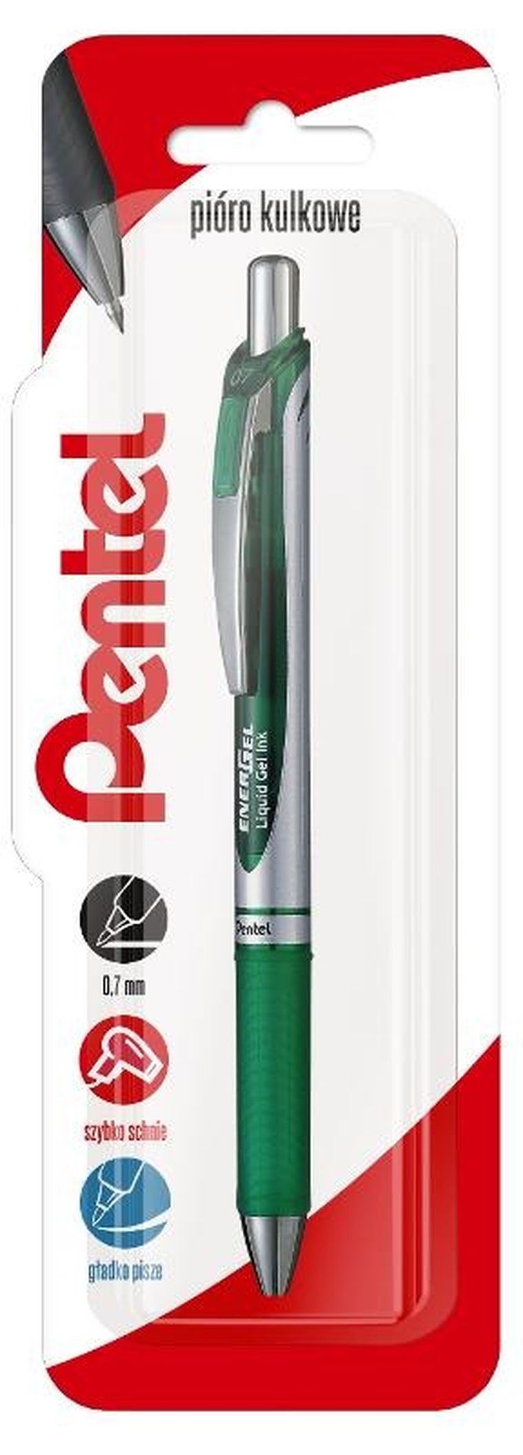 Pentel, pióro kulkowe, Energel, zielone, 0,7 mm
