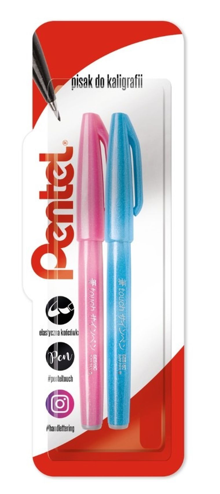 Pentel, pisak i pędzelek do kaligrafii, błękitny i różowy, 2 szt.