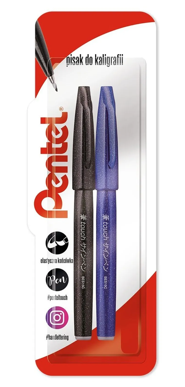 Pentel, pisak i pędzelek do kaligrafii, czarny i niebieski, 2szt.