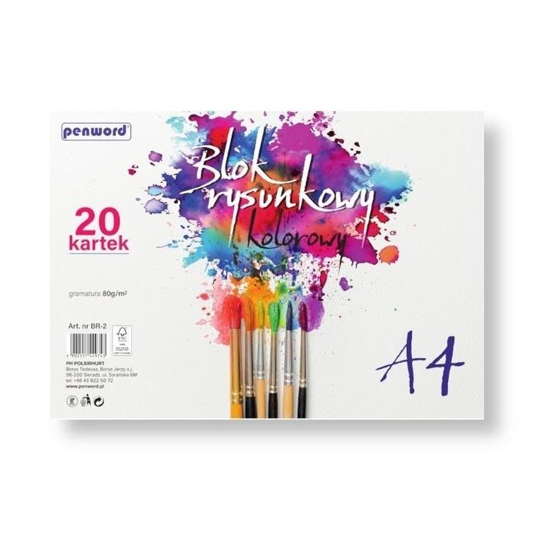 Penword, blok rysunkowy, kolor, A4, 80g, 20 kartek