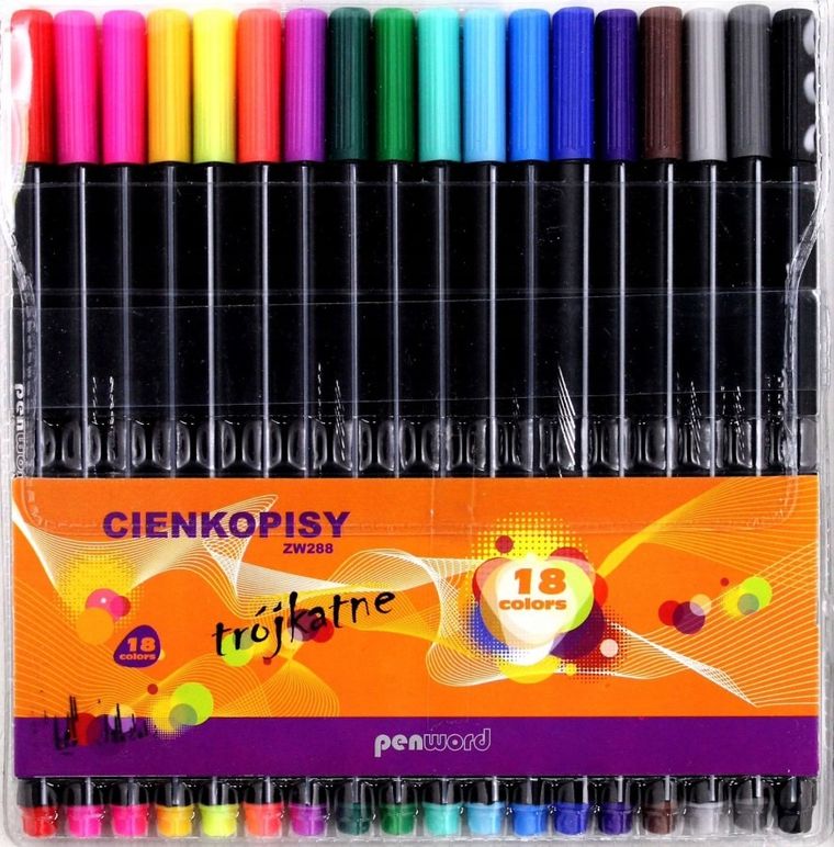 Penword, cienkopisy trójkątne, 18 kolorów