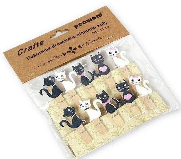 Penword, dekoracja drewniana, klamerki, koty, 10 szt.