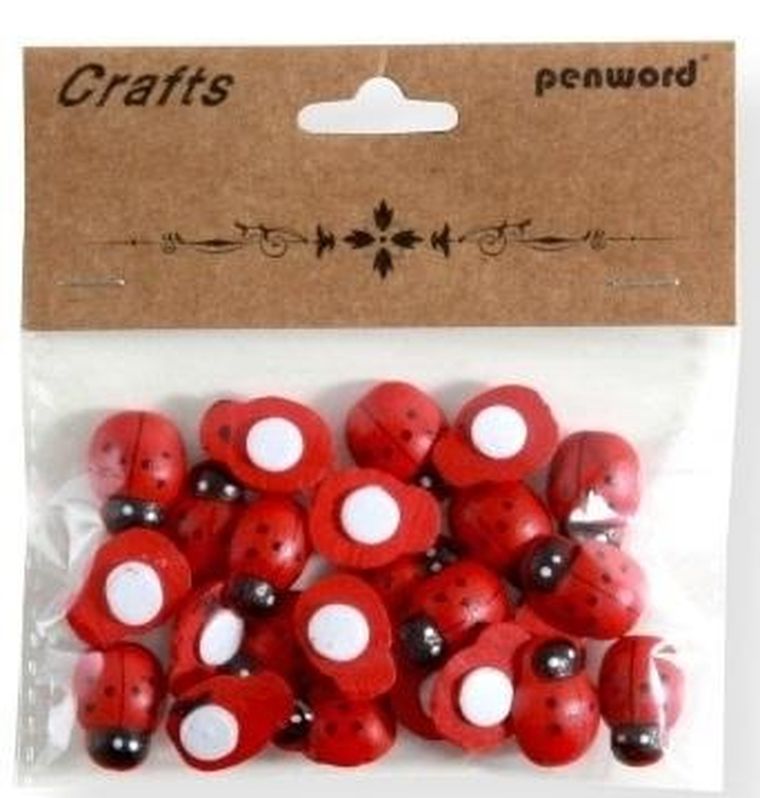 Penword, dekoracje drewniane, biedronki, 14-19 mm, 24 szt.