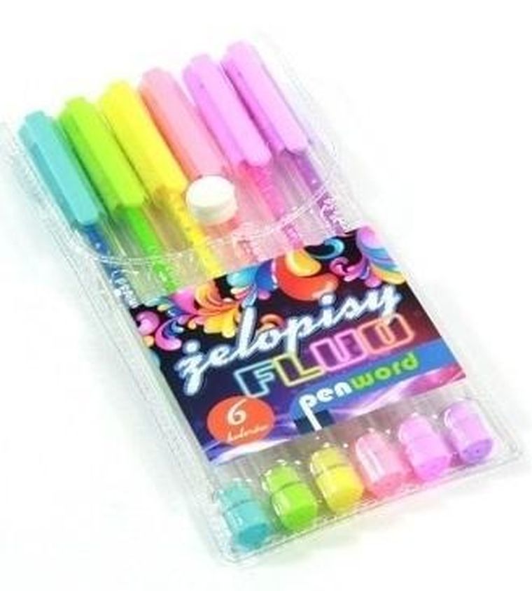 Penword, długopisy żelowe, fluo, 6 kolorów