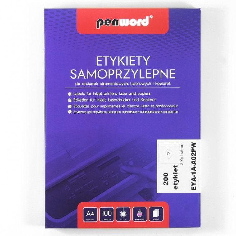 Penword, etykiety samoprzylepne, A4, 100 arkuszy, 16-105-37 mm