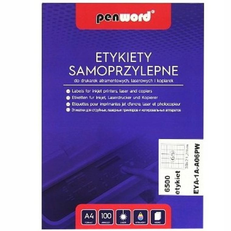 Penword, etykiety samoprzylepne, A4, 100 arkuszy, 65-38-21,2 mm