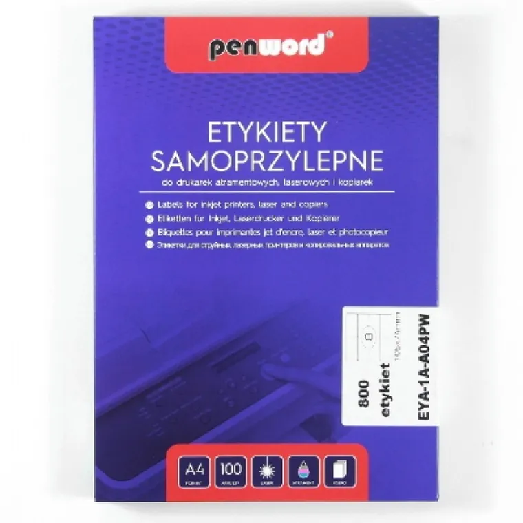 Penword, etykiety samoprzylepne, A4, 100 arkuszy, 8-105-74 mm