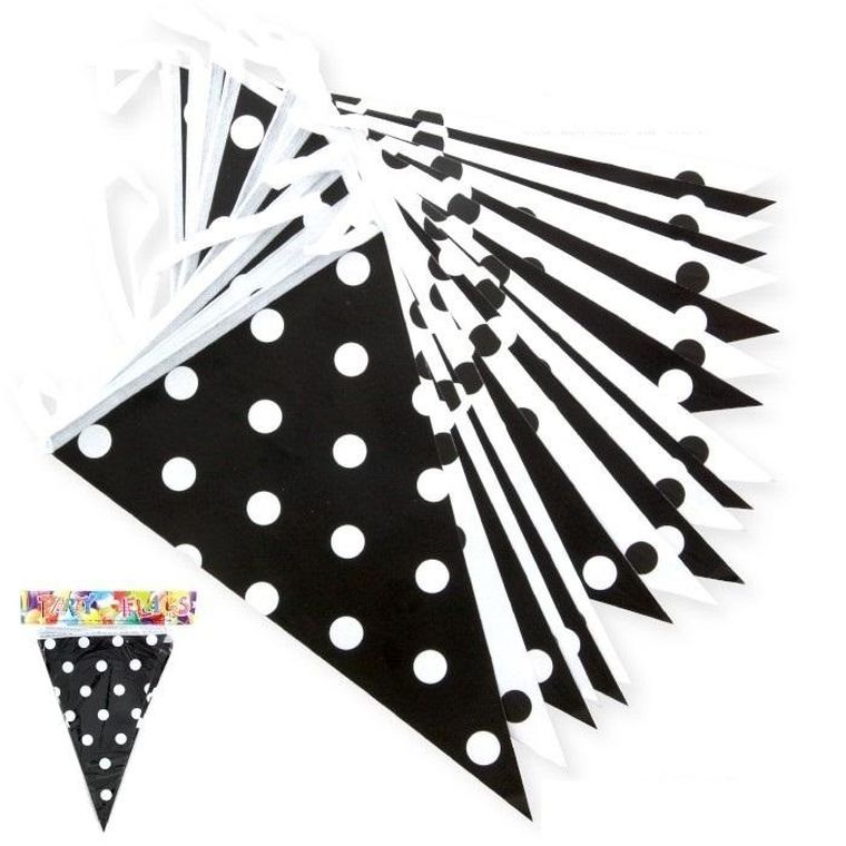 Penword, girlanda, flagi w kropki, biało-czarna, 27.5 cm x 6 m