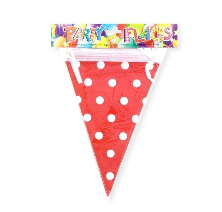 Penword, girlanda, flagi w kropki, czerwona, 27.5 cm x 6 m