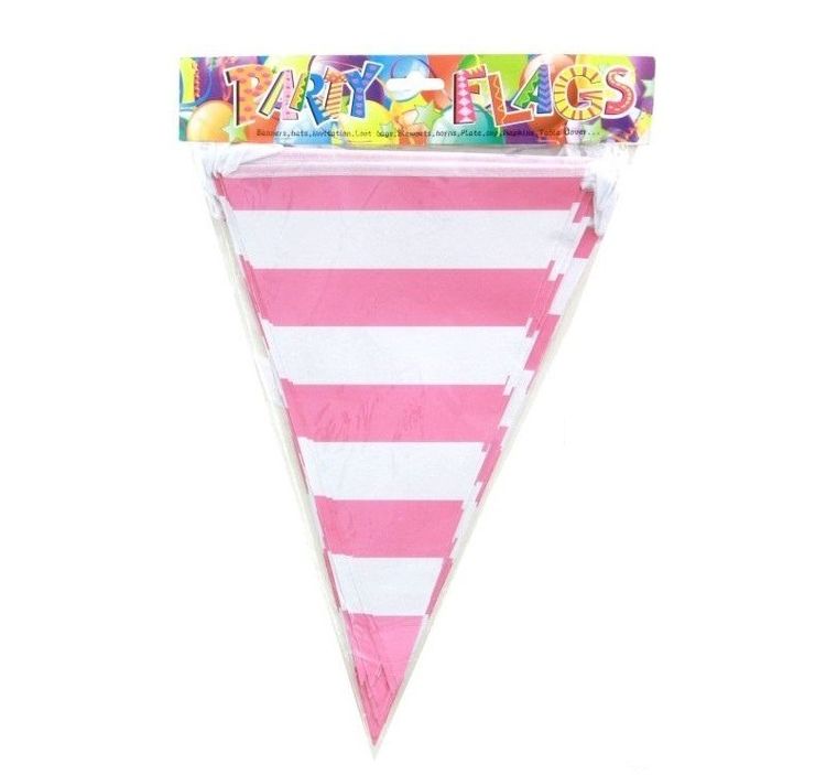 Penword, girlanda, flagi w paski, różowa, 27.5 cm x 10 m