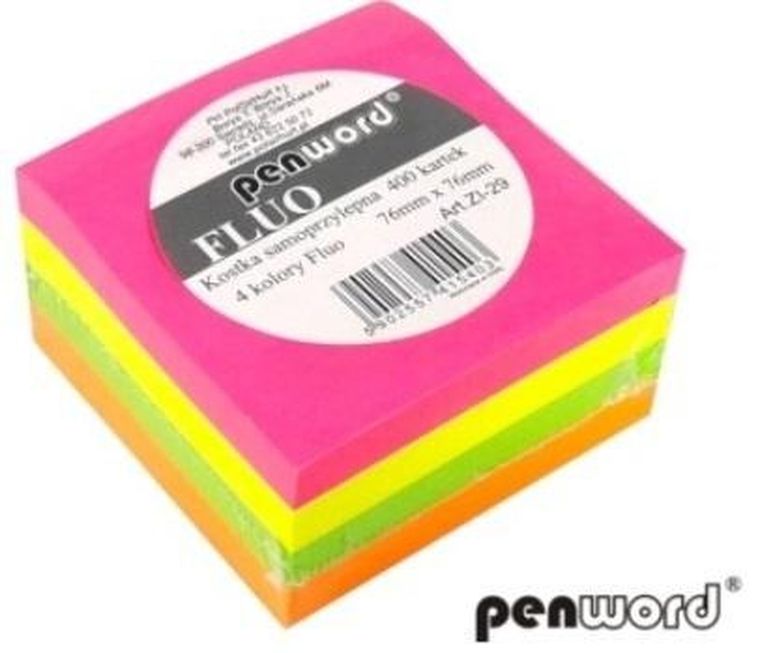 Penword, karteczki samoprzylepne, fluo, 76-76 mm, 400 kartek
