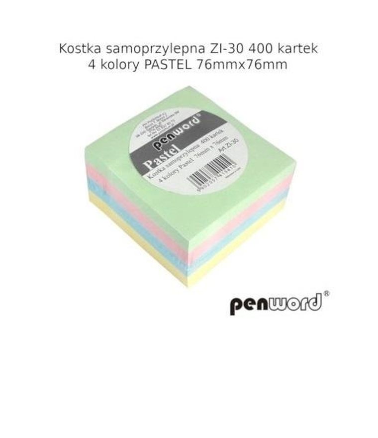 Penword, karteczki samoprzylepne, pastelowe, 76-76 mm, 400 kartek