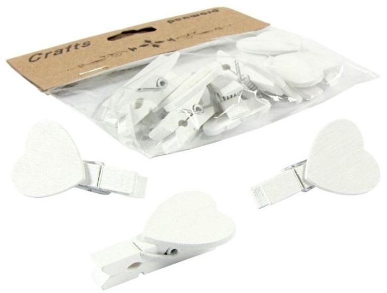 Penword, klamerki drewniane z sercem, białe, 10 szt.