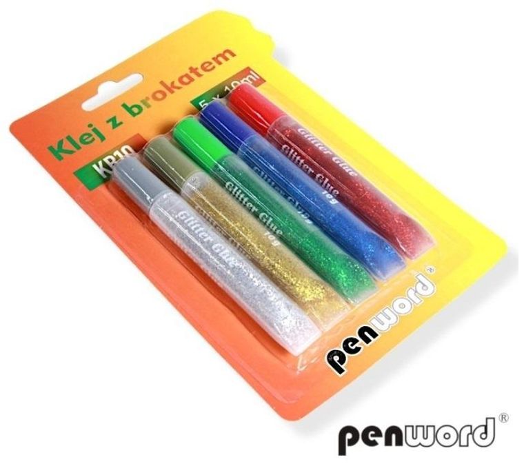 Penword, klej z brokatem, 5 kolorów, 10 ml