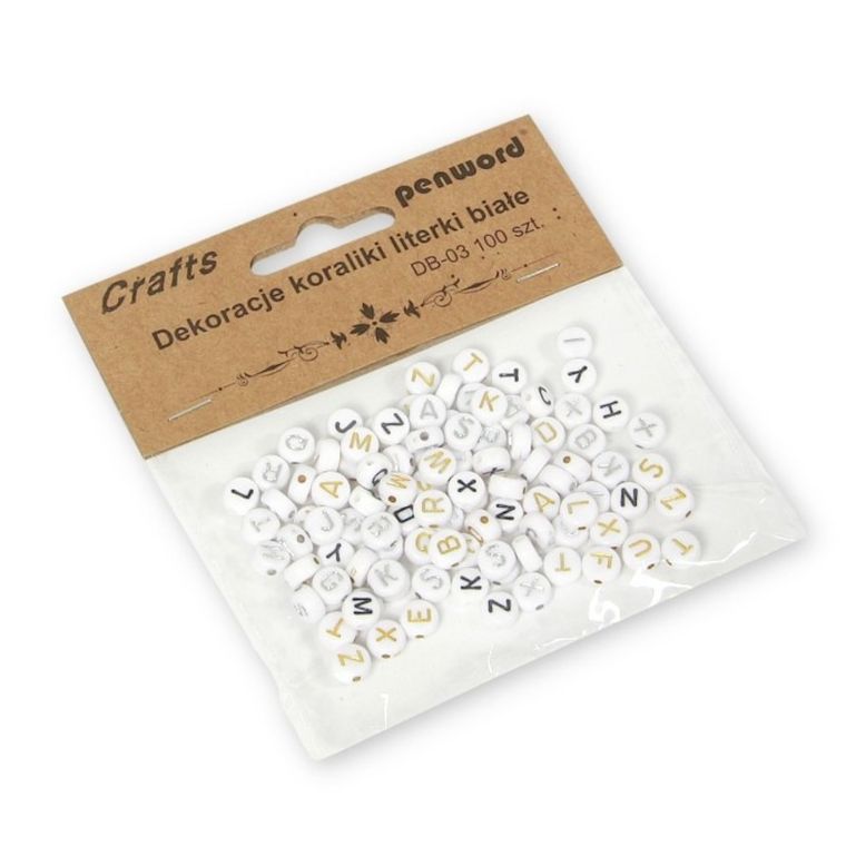 Penword, koraliki do dekoracji, literki białe, 7-7 mm