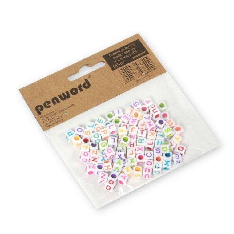 Penword, koraliki do dekoracji, literki kolorowe, 6-6 mm