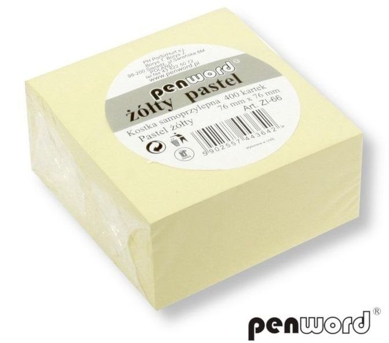 Penword, kostka samoprzylepna, pastel żółty, 76-76 mm, 400K